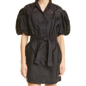 FRAME DENIM  Black Puff-Sleeve Tie-Waist Shirt Dress